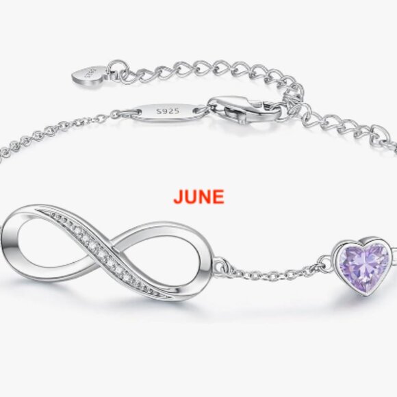 925 Silver Bracelet / Birthday Month Bracelet / Silver Infinity Heart Bracelet - Picture 7 of 13